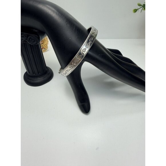 Brighton CANAL Scroll Etched Silver Tone Bangle Bracelet Sz8” - Picture 4 of 9